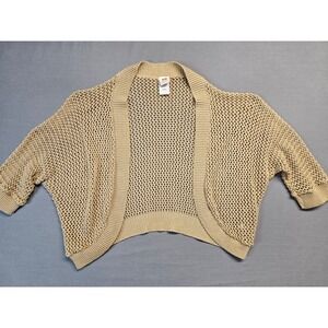 Faded Glory Y2K Tan Crochet Open Front Kimono Cardigan Sweater Size L 12 14